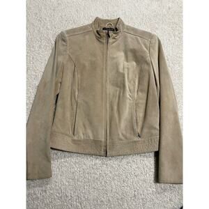 Valerie Steven Womens Jacket Leather PS Petite Small High Neck Full Zip Tan